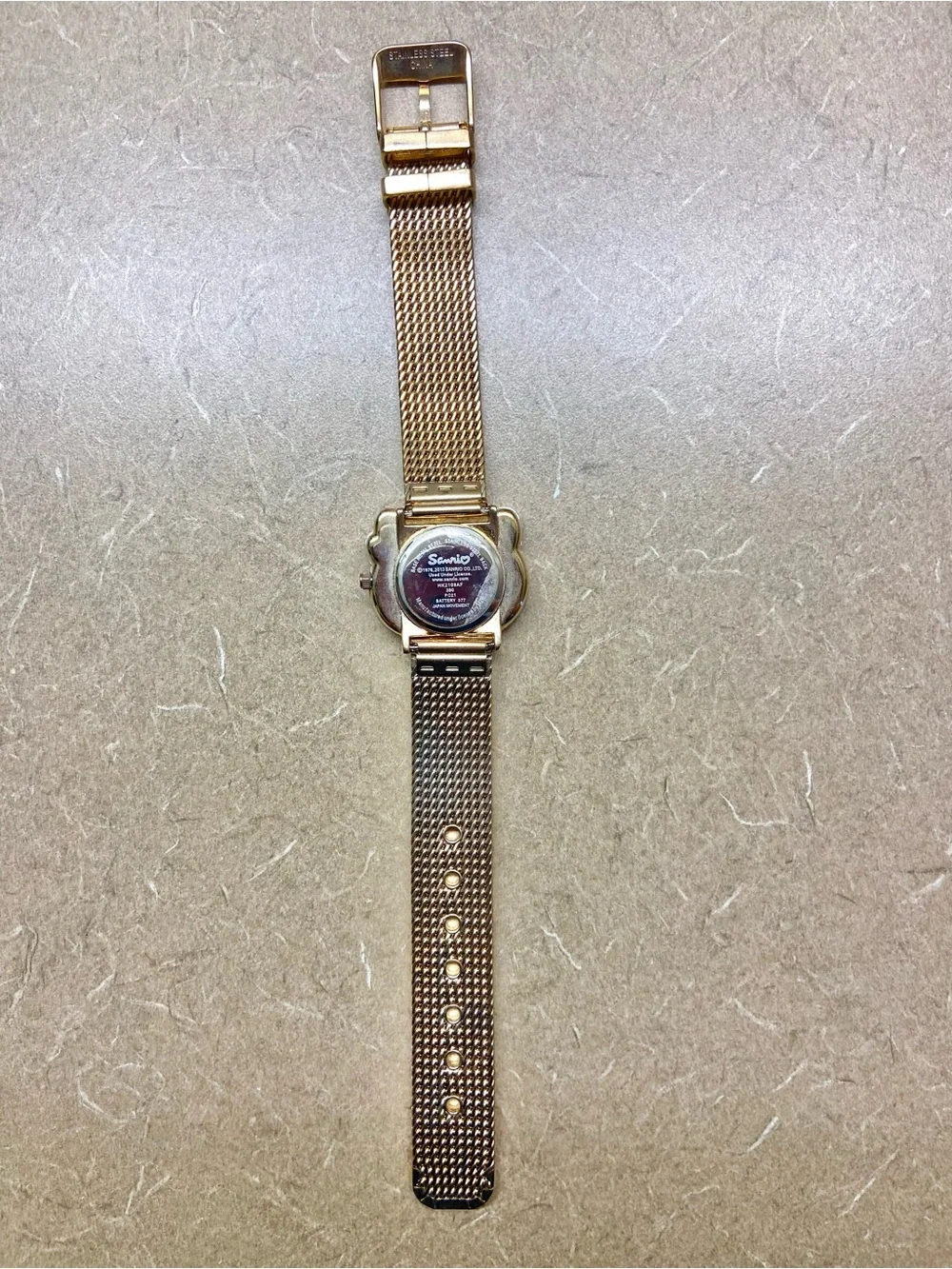 Sanrio Hello Kitty Gold Tone Mesh Bracelet Watch